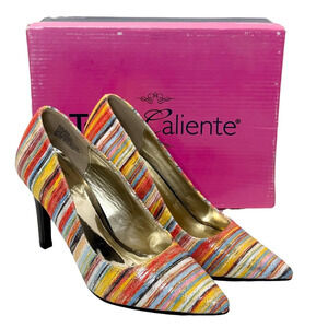 Torta Caliente Colorful Striped Zita Pumps High Heel Shoes Artsy Festival Size 6